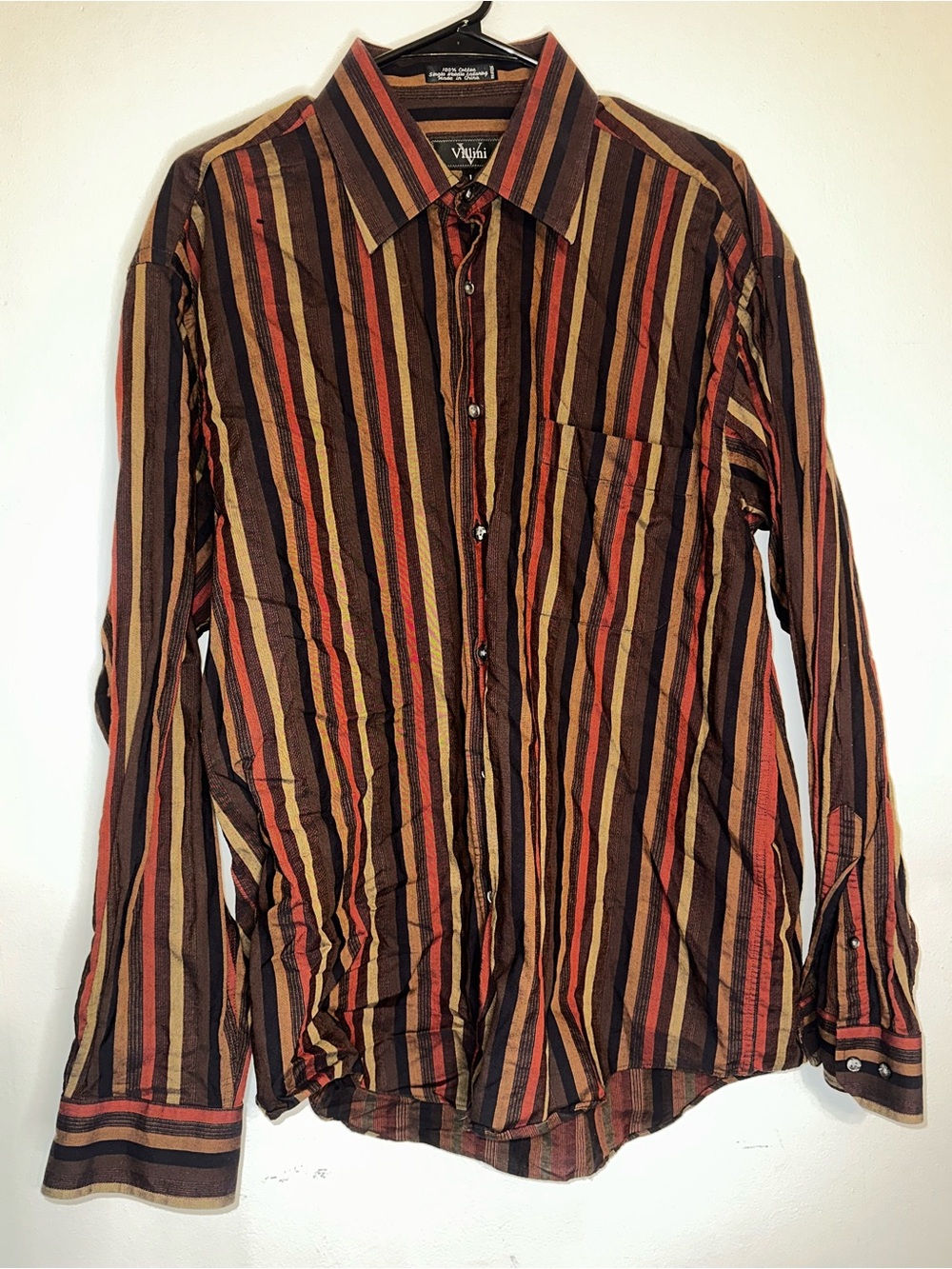 Vintage-Style Brown Multi-Stripe Button-Down Shirt